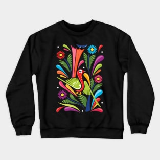 Mexican Amate Bird with Colorful Flowers by Akbaly Crewneck Sweatshirt